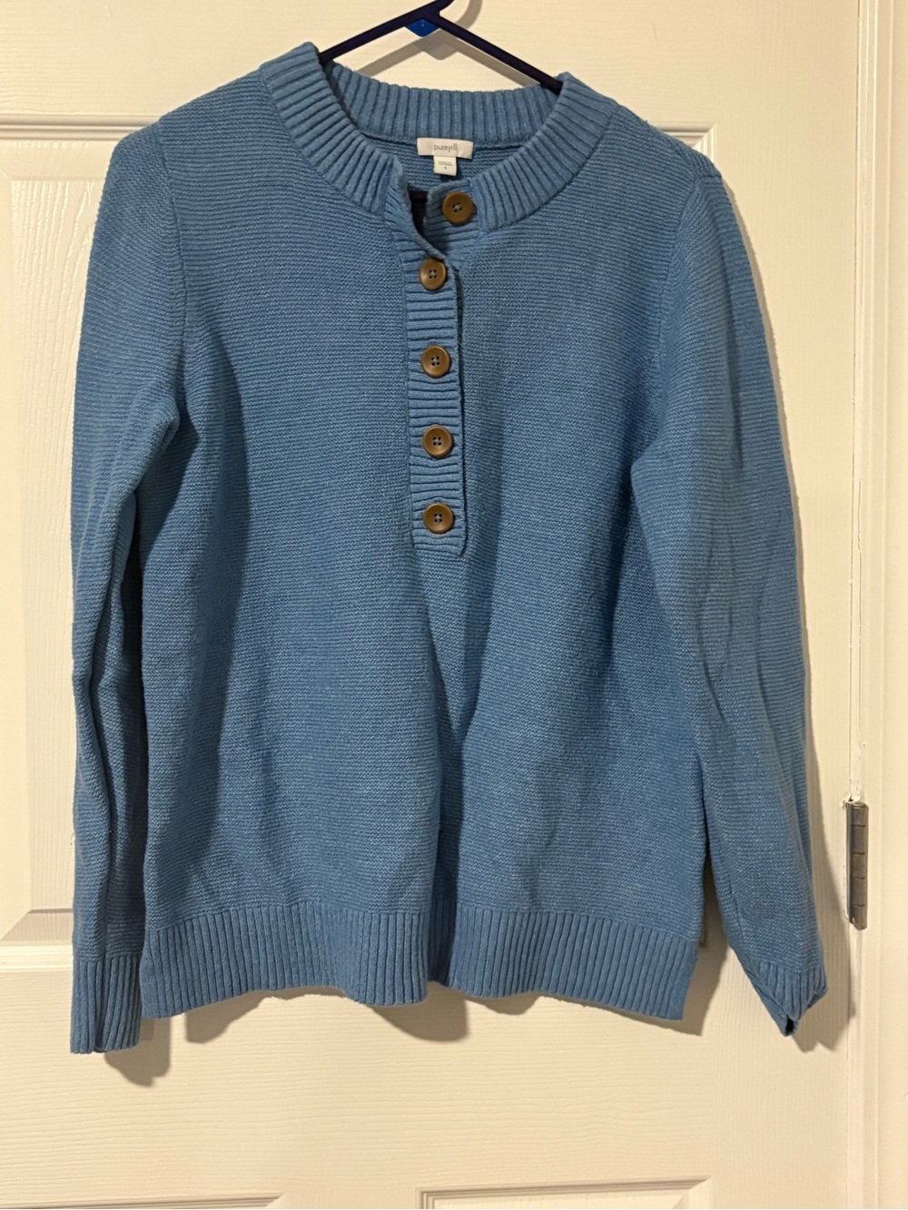 Talbots Light Blue Cotton Button-Placket Crew Sweater